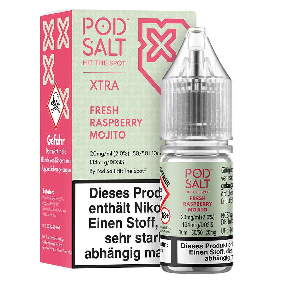 Pod Salt Xtra Nikotinsalz - Fresh Raspberry Mojito - Liquid 20mg 10ml 